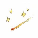 a simple illustration of a comet flying past four little stars