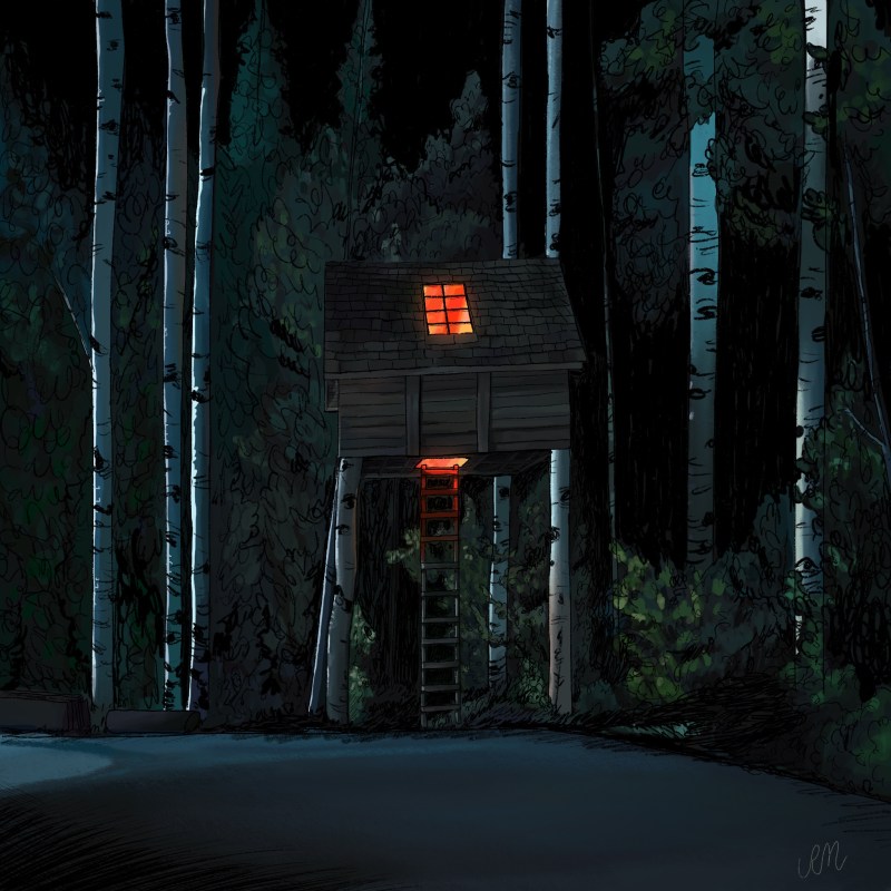 a digital painting of the tree house from the 2018 a24 movie Hereditary