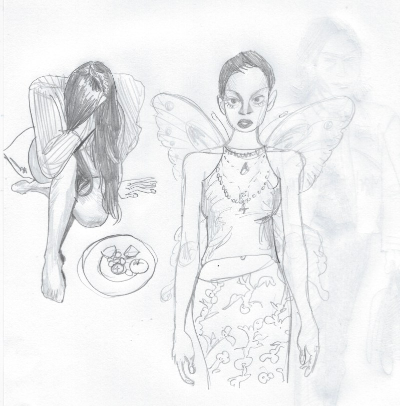 two pencil sketches of girls from Pinterest