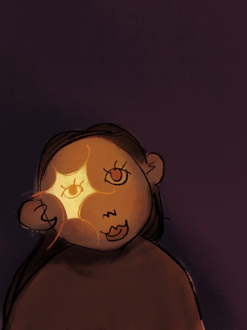 warm and dark sketch of a girl with starlight reflected off one eye